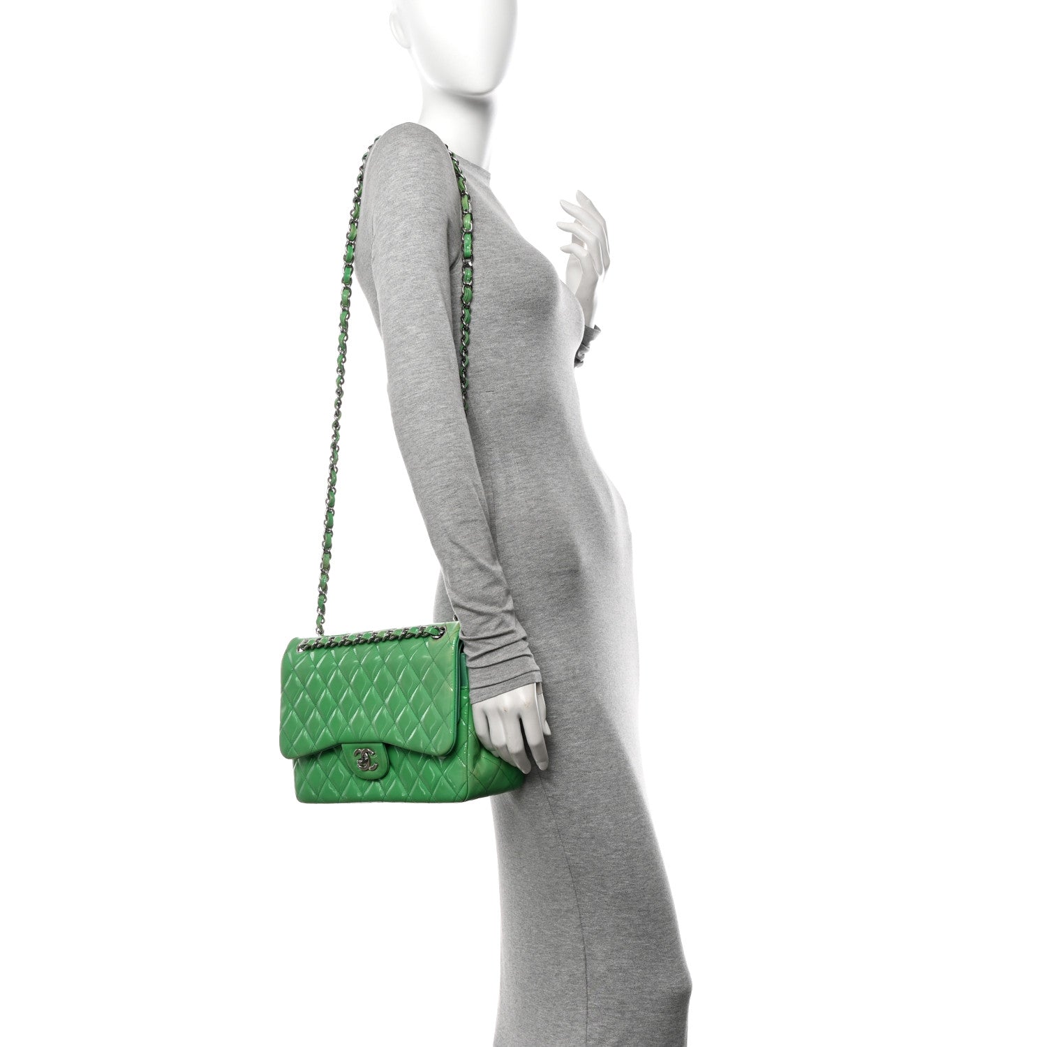 Chanel Patent Quilted Jumbo Double Flap Green 2 of 14