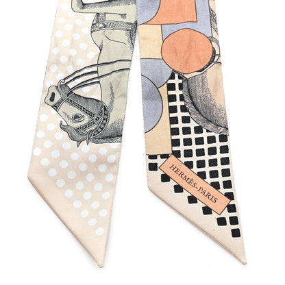 Hermes Silk Cavalier En Formes Twilly Beige Gris Terraco 2 of 3