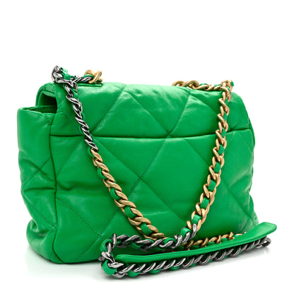 Chanel Goatskin Quilted Large Chanel 19 Flap Green 3 of 10