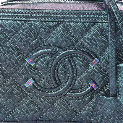 Chanel Iridescent Caviar Quilted Small CC Filigree Vanity Case Dark Turquoise 10 of 11