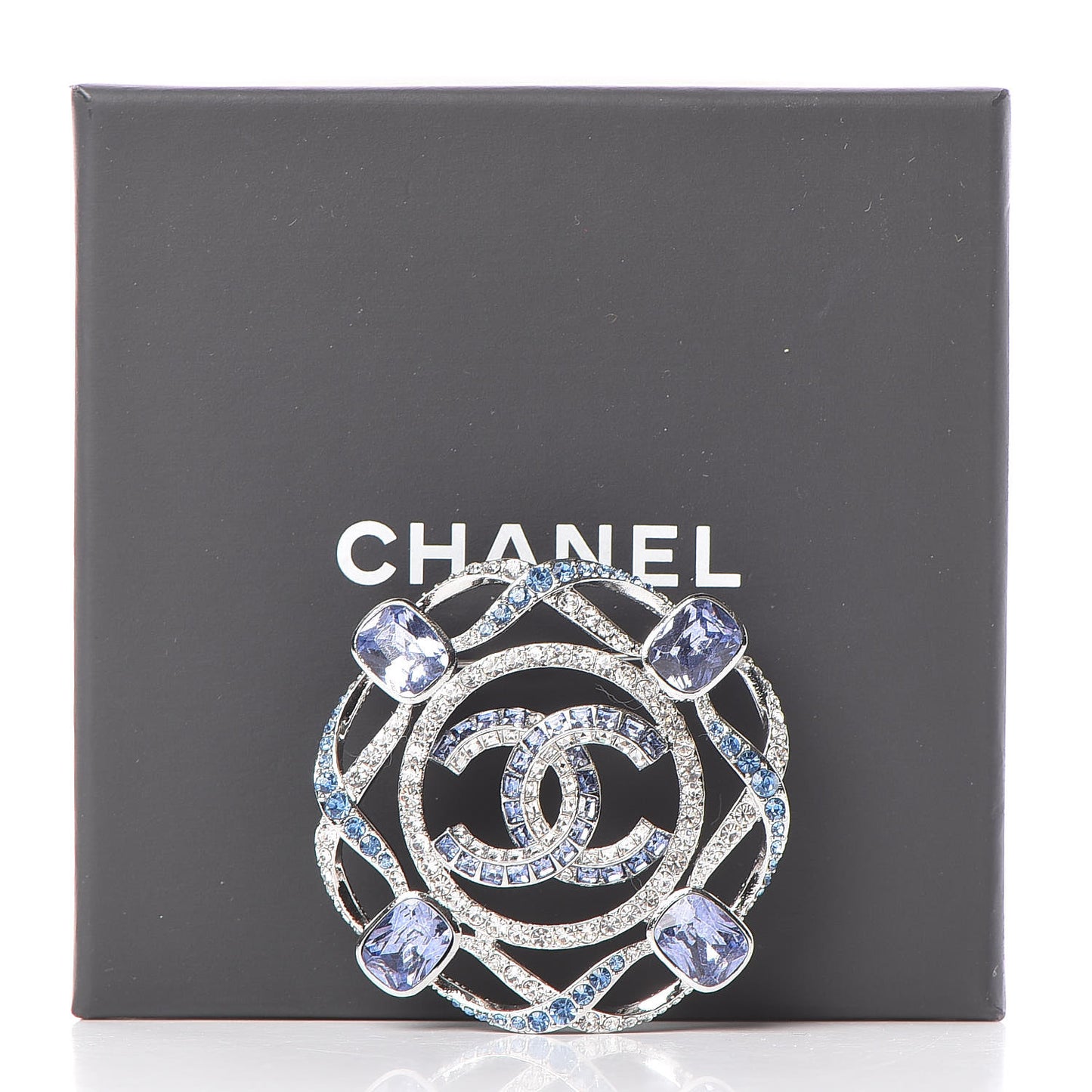 Crystal CC Brooch Silver Blue