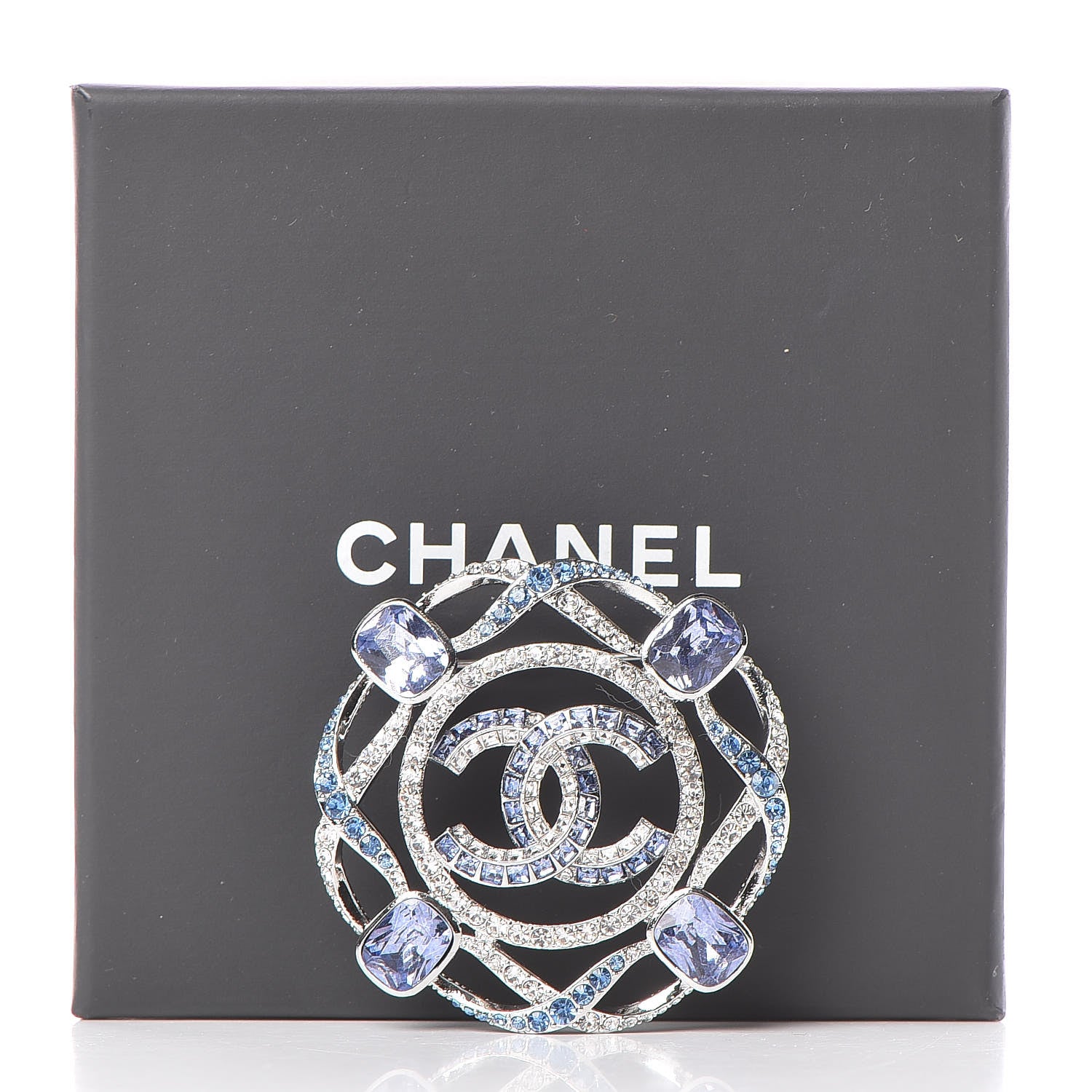 Chanel Crystal CC Brooch Silver Blue 6 of 6
