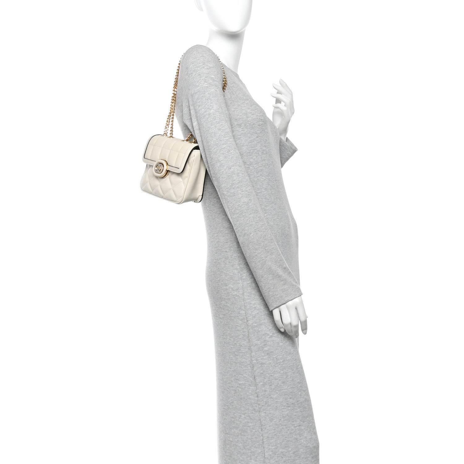 Gucci Calfskin Quilted Mini Deco Shoulder Bag Mystic White 2 of 13
