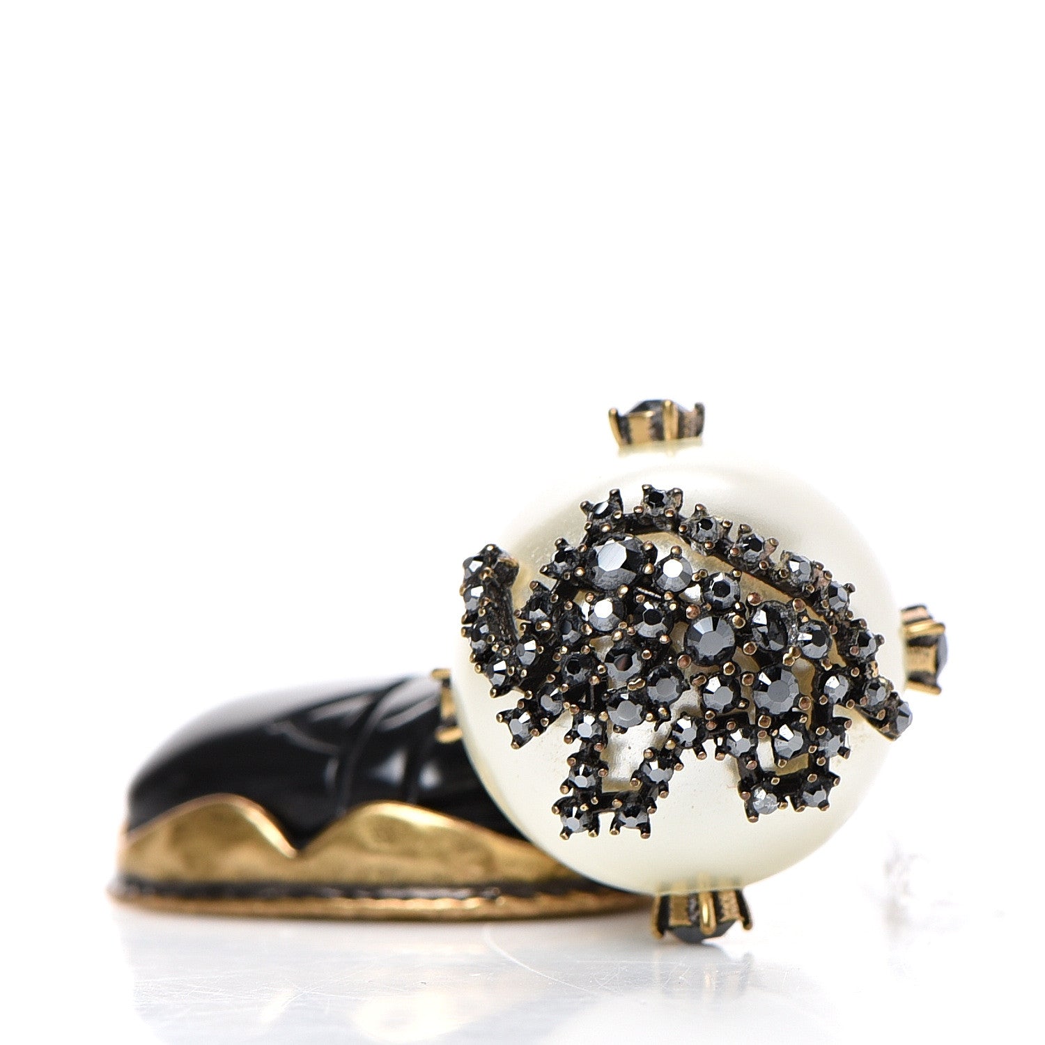 Christian Dior Crystal Pearl Tribales Beetle Charm Earring Aged Gold Black 5 of 6