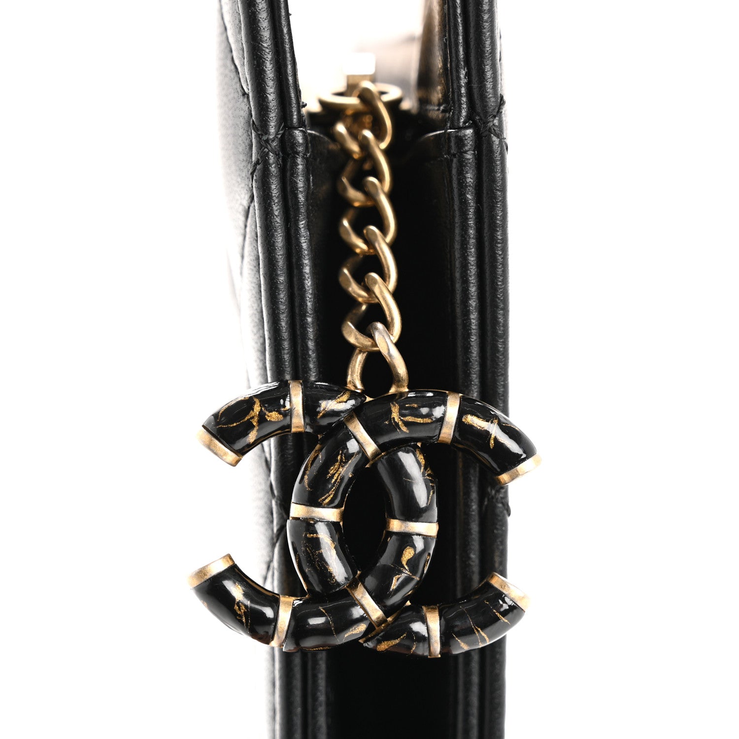 Chanel Lambskin Metallic Calfskin Crocodile Embossed Clutch Black Gold 10 of 12