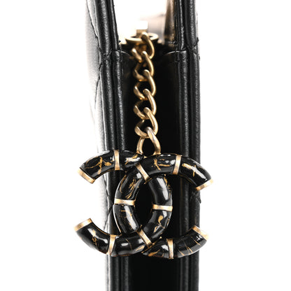 Chanel Lambskin Metallic Calfskin Crocodile Embossed Clutch Black Gold 10 of 12
