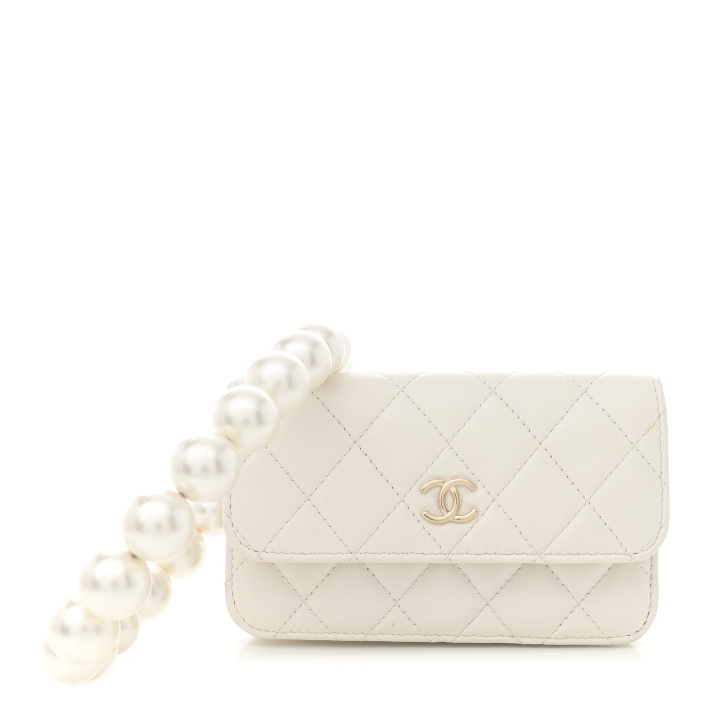 Calfskin Quilted Maxi Pearls Clutch With Chain White