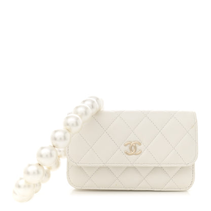 Chanel Calfskin Quilted Maxi Pearls Clutch With Chain White 1 of 14