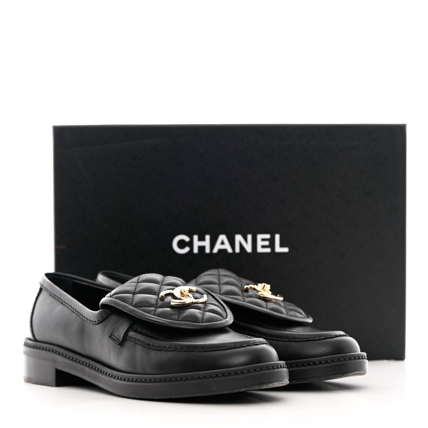 Lambskin Quilted CC Turnlock Loafers 38 Black