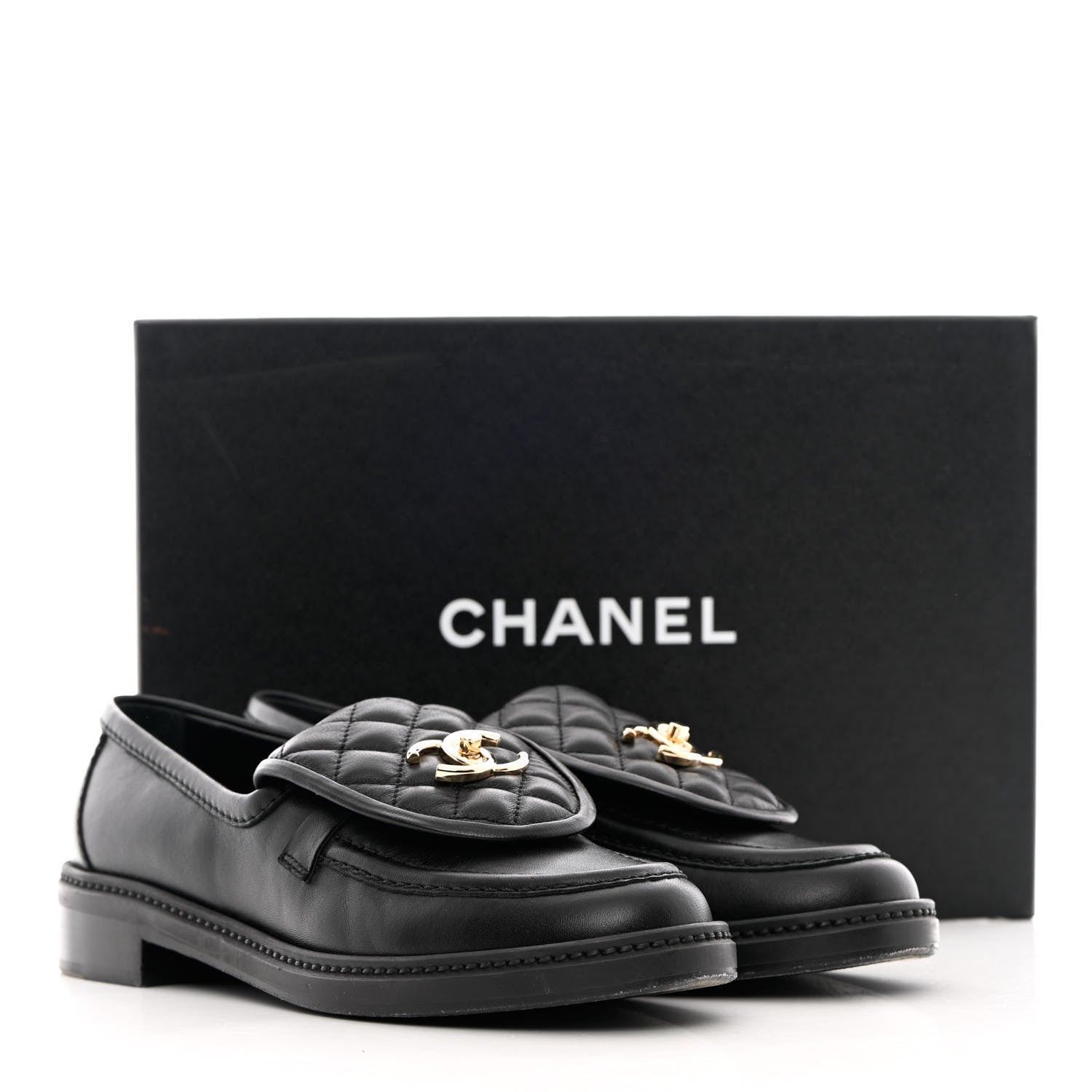 Chanel Lambskin Quilted CC Turnlock Loafers 38 Black 12 of 12