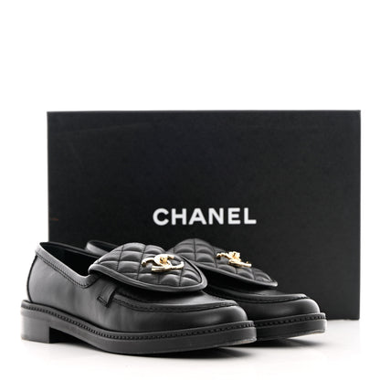 Chanel Lambskin Quilted CC Turnlock Loafers 38 Black 12 of 12