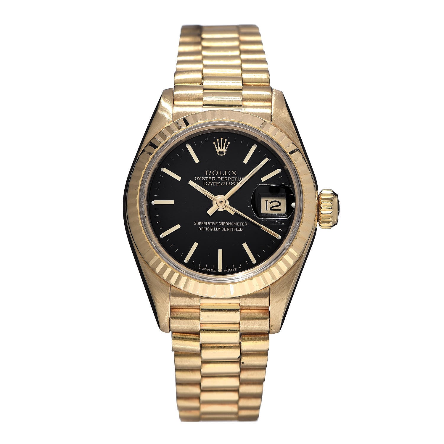 Rolex 18K Yellow Gold 26mm Datejust President Watch Black 69178 1 of 8