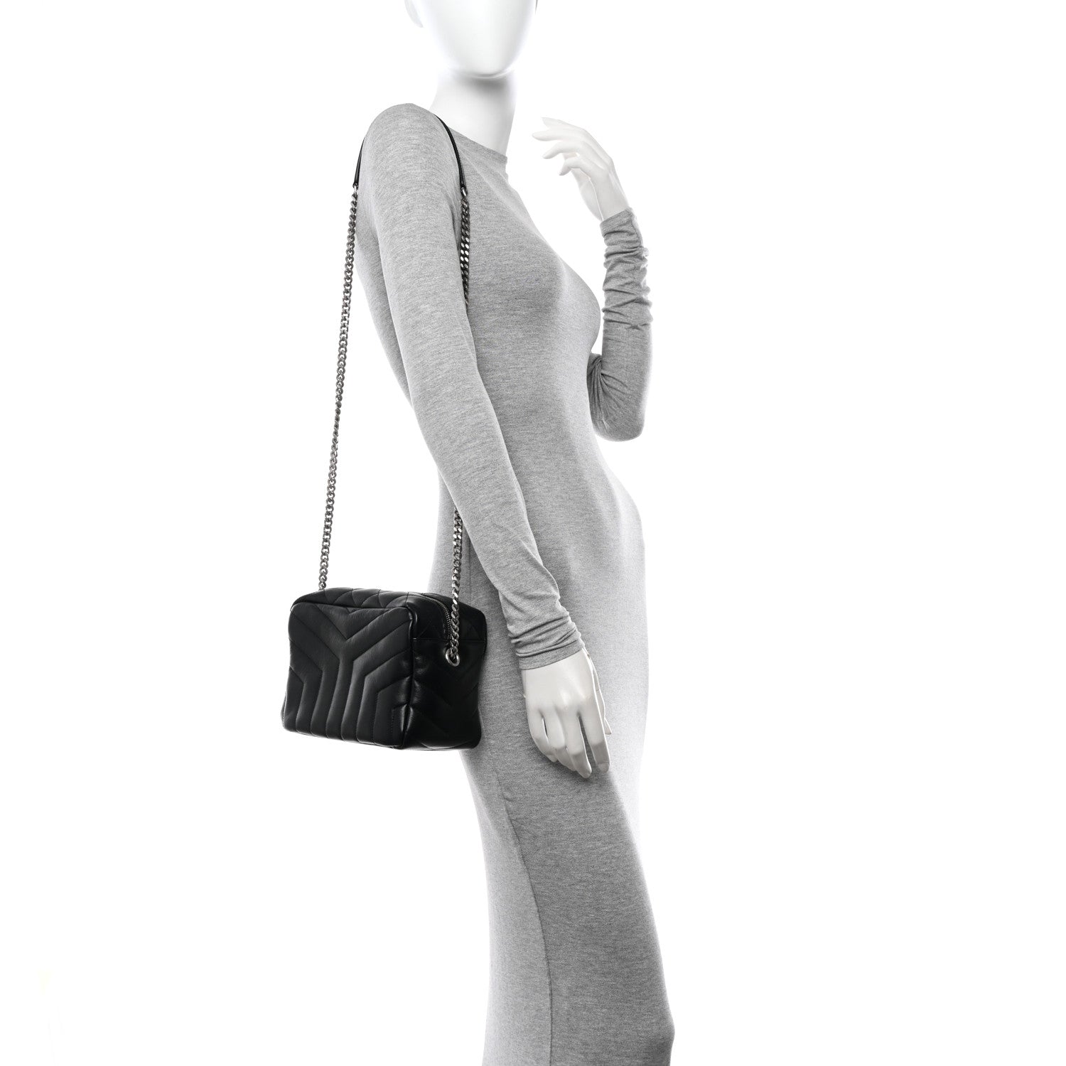 Saint Laurent Calfskin Y Quilted Monogram Small Loulou Bowling Bag Black 2 of 11