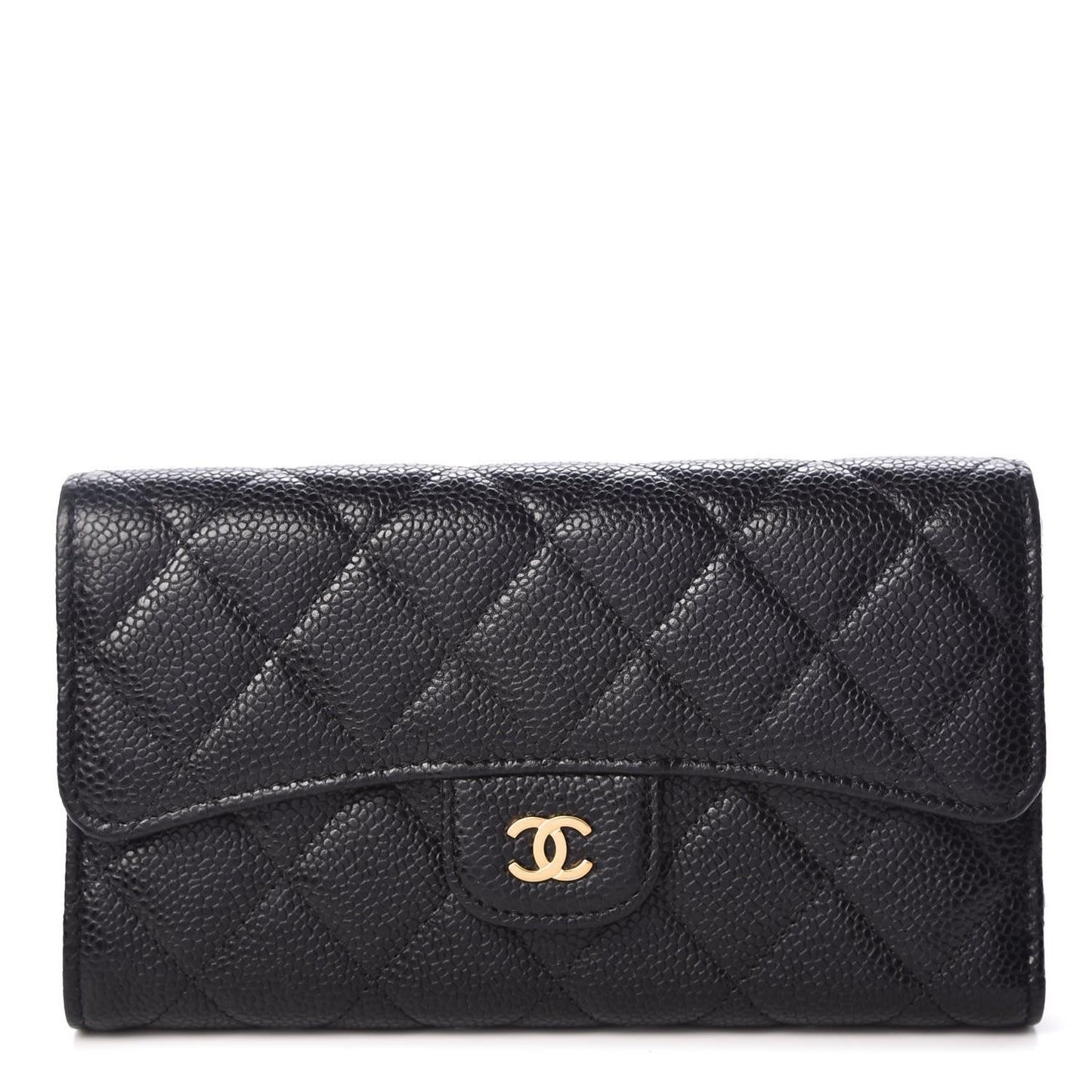 Caviar Quilted Long Flap Wallet Black