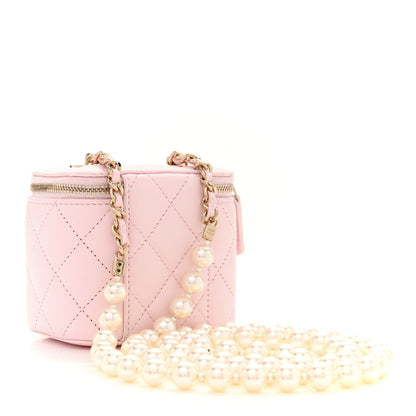 Chanel Lambskin Quilted Mini Vanity Case With Pearl Chain Light Pink 3 of 13