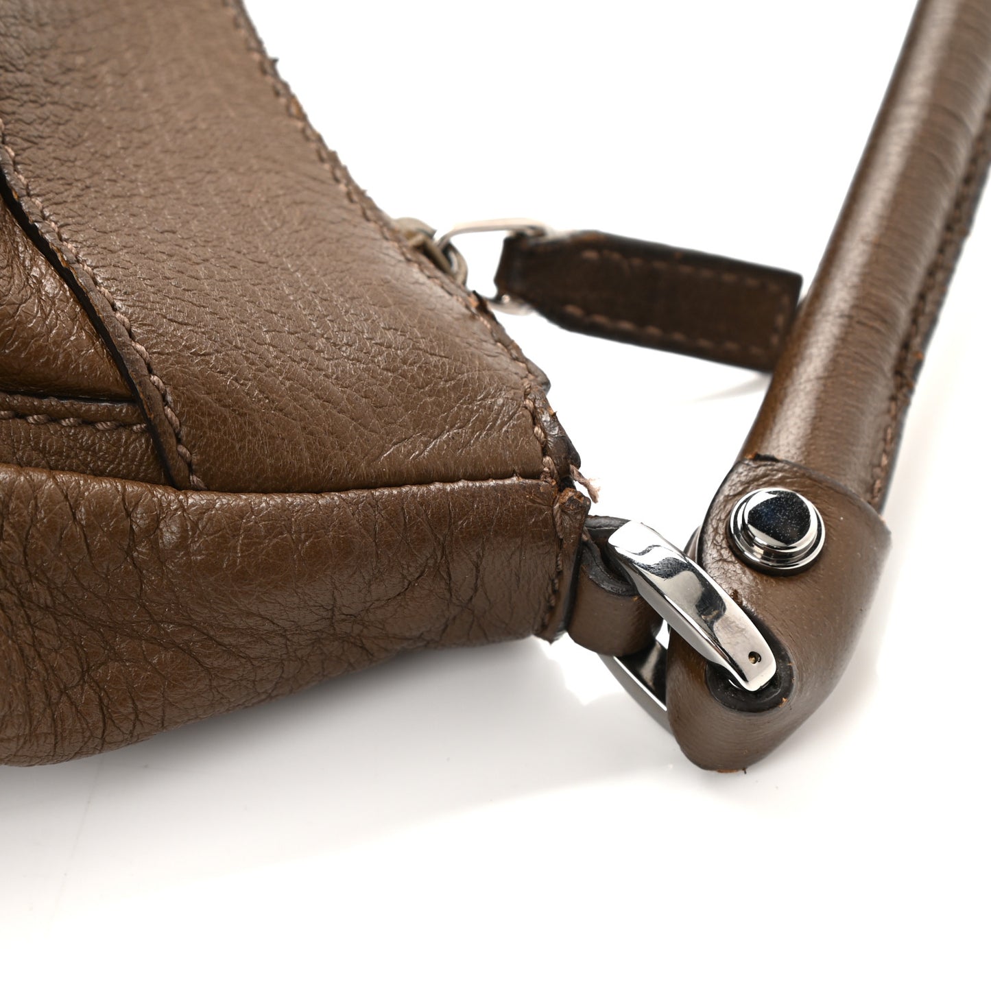 Calfskin Large D Gold Ring Shoulder Bag Brown