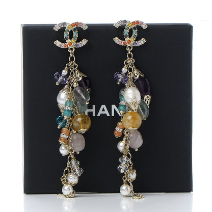 Chanel Crystal Pearl Beaded CC Long Drop Earrings Multicolor 5 of 6