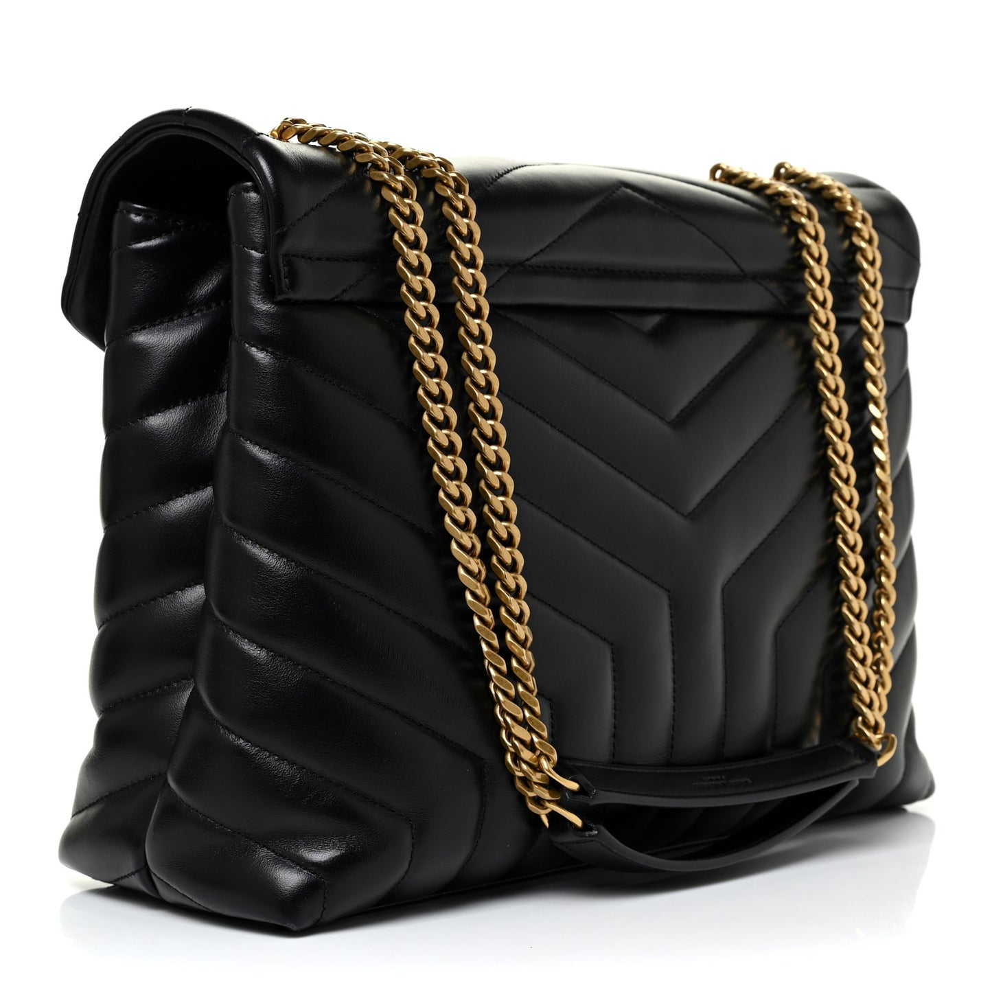 Calfskin Y Quilted Monogram Medium Loulou Chain Satchel Black