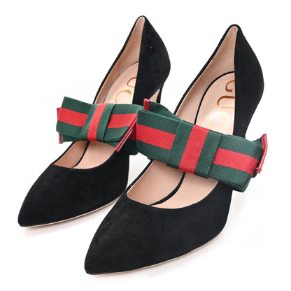 Gucci Kid Scamosciato Removable Web Bow High Heel Pumps 39.5 Black 4 of 9
