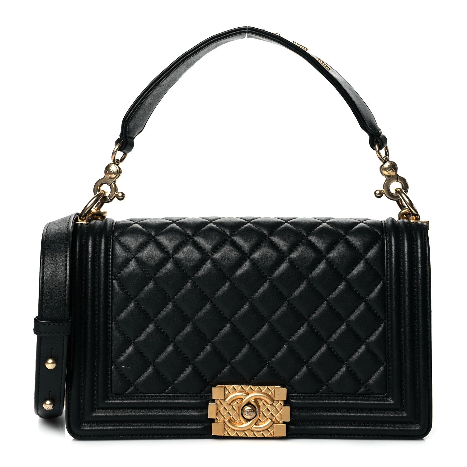 Chanel Calfskin Medium Boy Logo Top Handle Flap Black 1 of 11