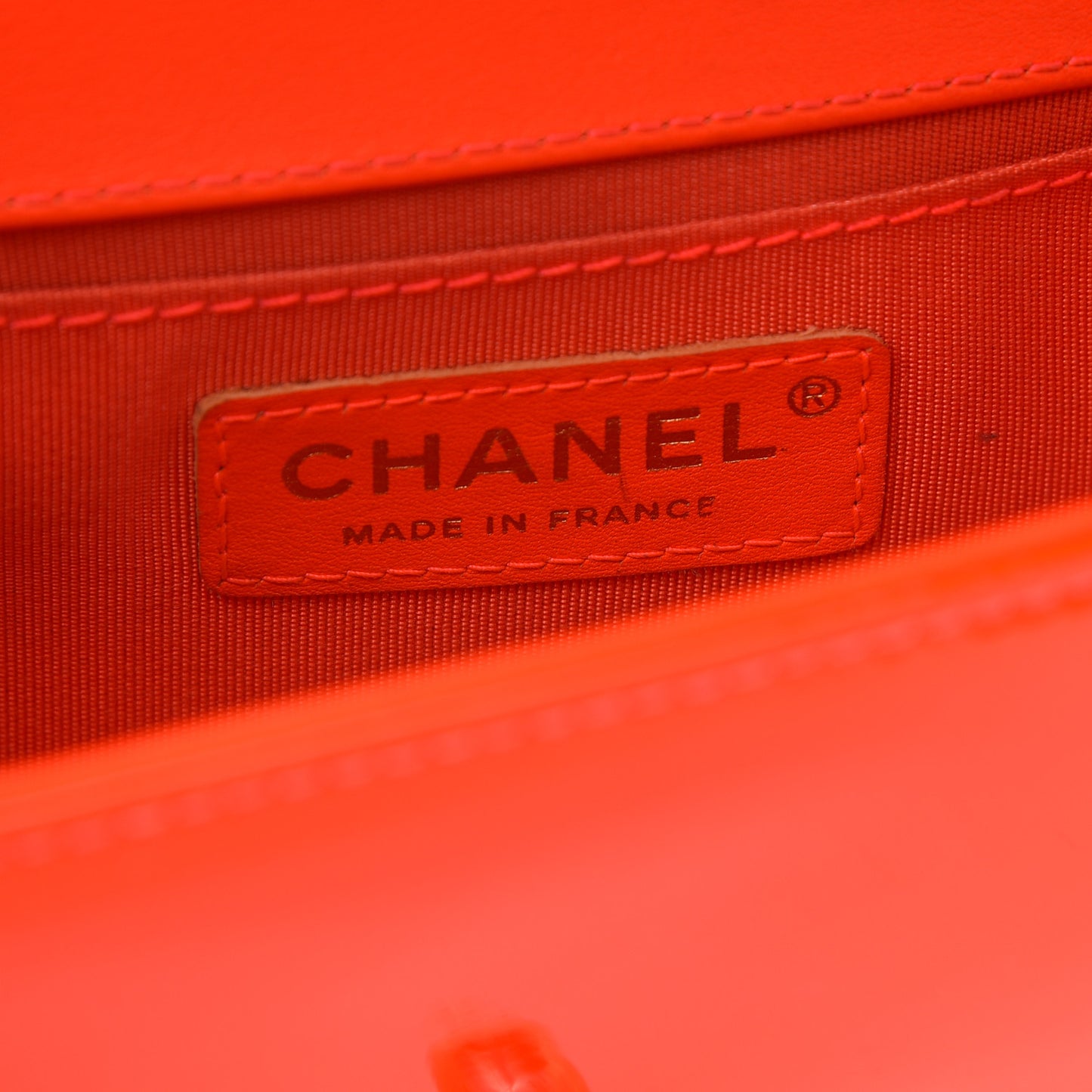 Patent Calfskin Quilted Small Boy Flap Orange