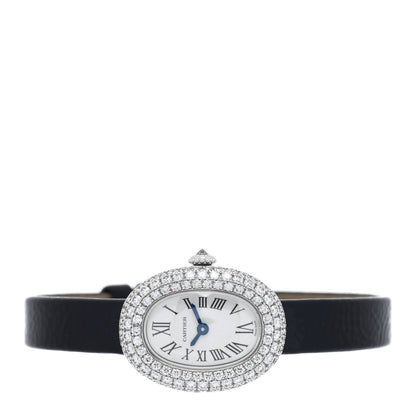 Cartier 18K White Gold Calfskin Diamond Bezel 19mm Baignoire Quartz Watch 2 of 5