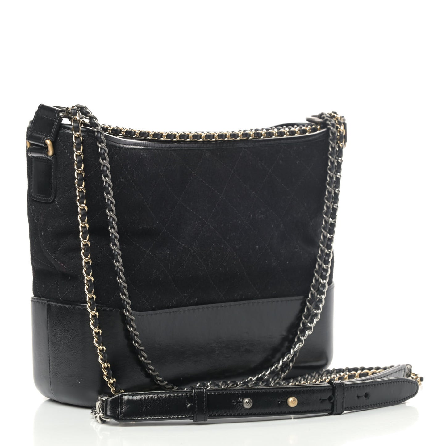 Felt Calfskin Quilted Medium Gabrielle Hobo Black