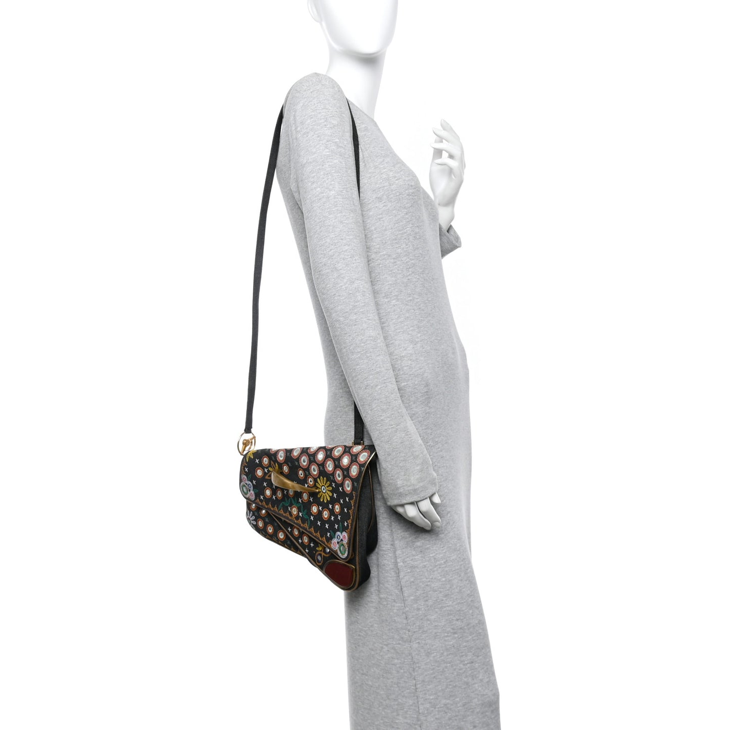 Embroidered Denim Trailer Trash Cadillac Crossbody Saddle Bag