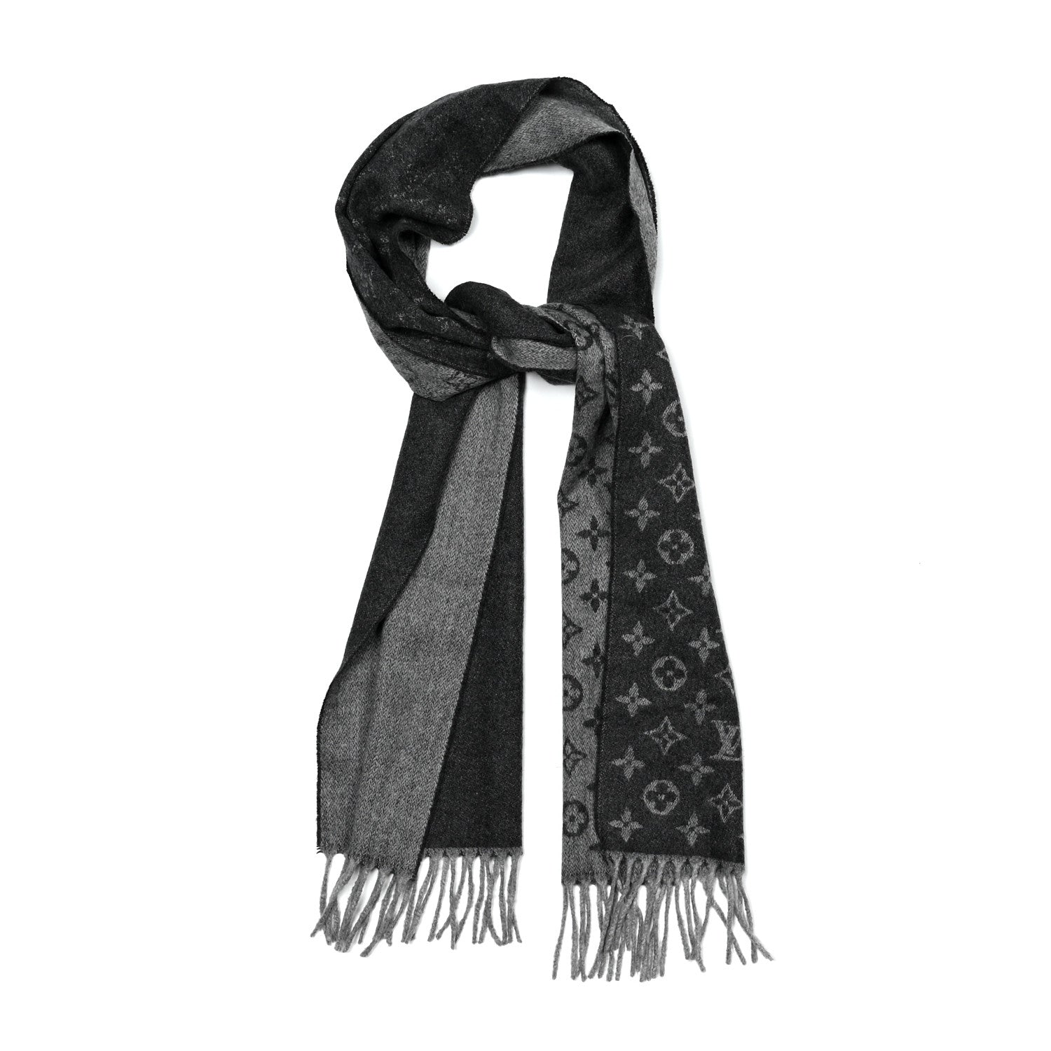 Louis Vuitton Cashmere Wool Monogram Gradient Scarf Black 1 of 3