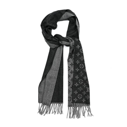Louis Vuitton Cashmere Wool Monogram Gradient Scarf Black 1 of 3