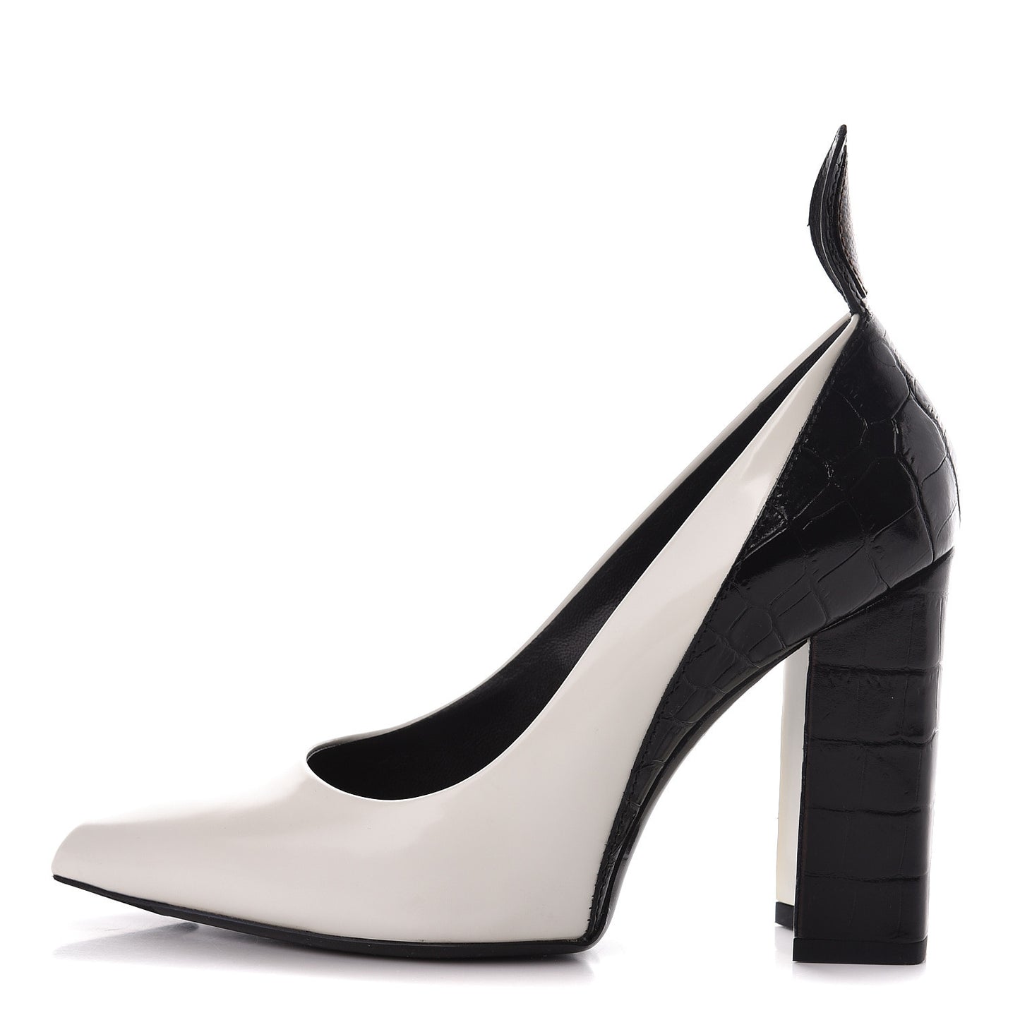 Calfskin Crocodile Embossed Matchmake Pumps 35 Black White