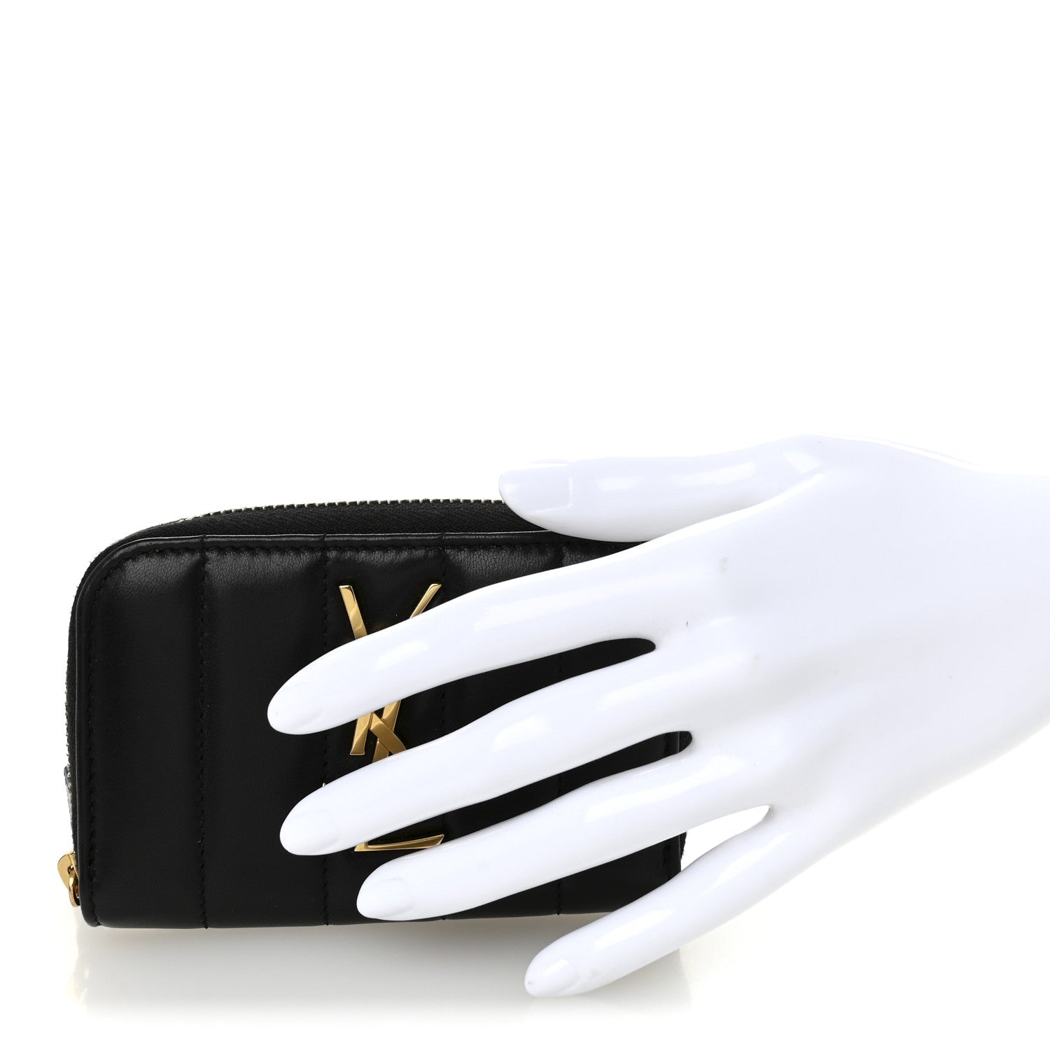 Saint Laurent Lambskin Matelasse Monogram Vicky Zip Around Card Holder Black 2 of 7