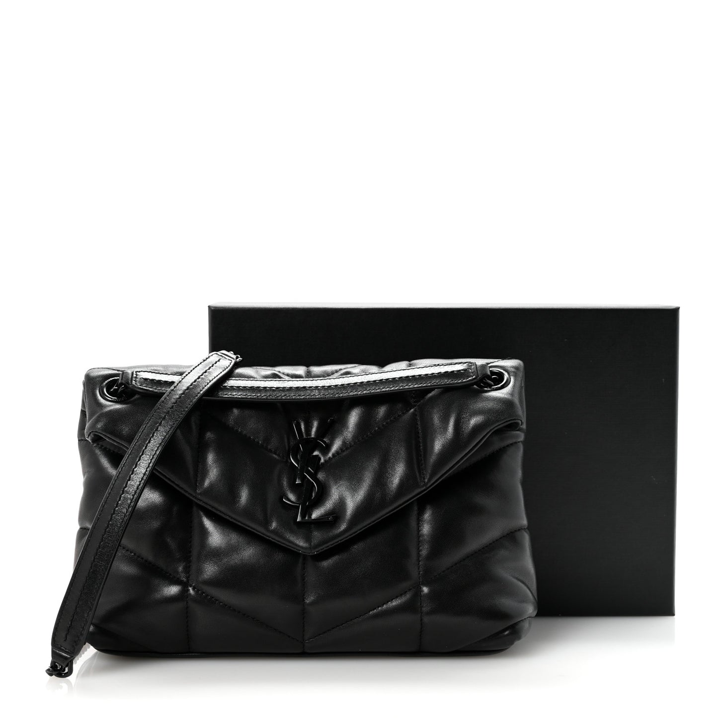Lambskin Quilted Monogram Monochrome Small Loulou Puffer Chain Satchel Black