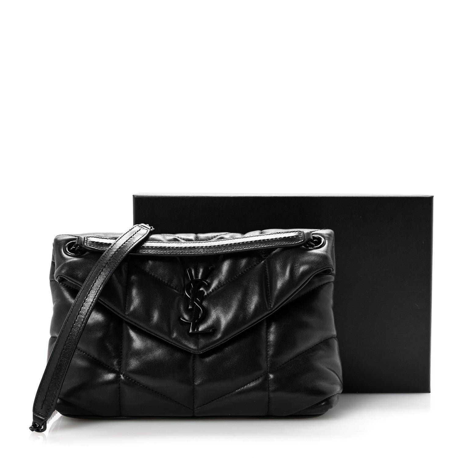Saint Laurent Lambskin Quilted Monogram Monochrome Small Loulou Puffer Chain Satchel Black 12 of 12