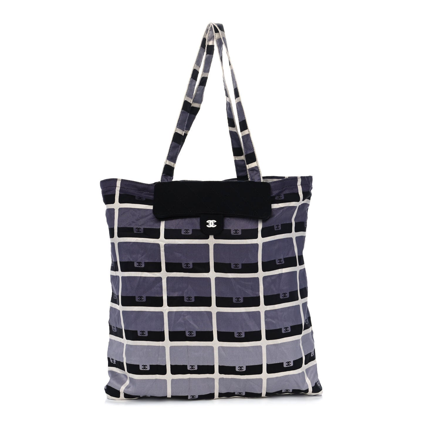 Jersey Fabric Quilted Foldable Tote With Chain Black Multicolor