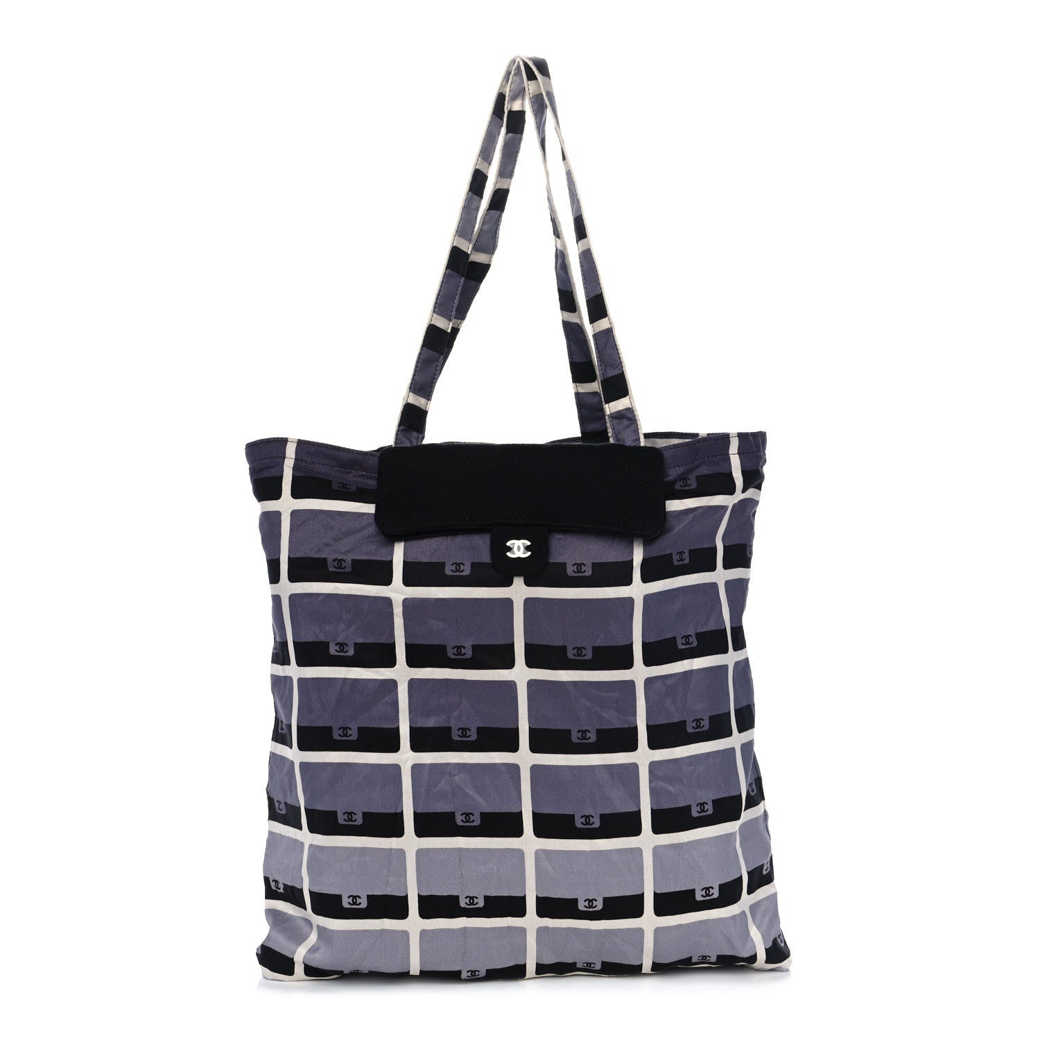 Chanel Jersey Fabric Quilted Foldable Tote With Chain Black Multicolor 1 of 25