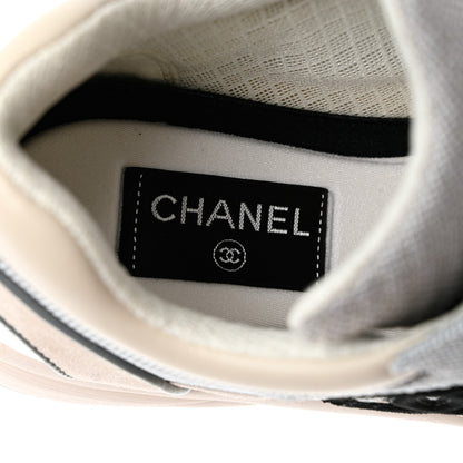 Chanel Nylon Calfskin Suede Womens CC Sneakers 40 Grey White 7 of 12