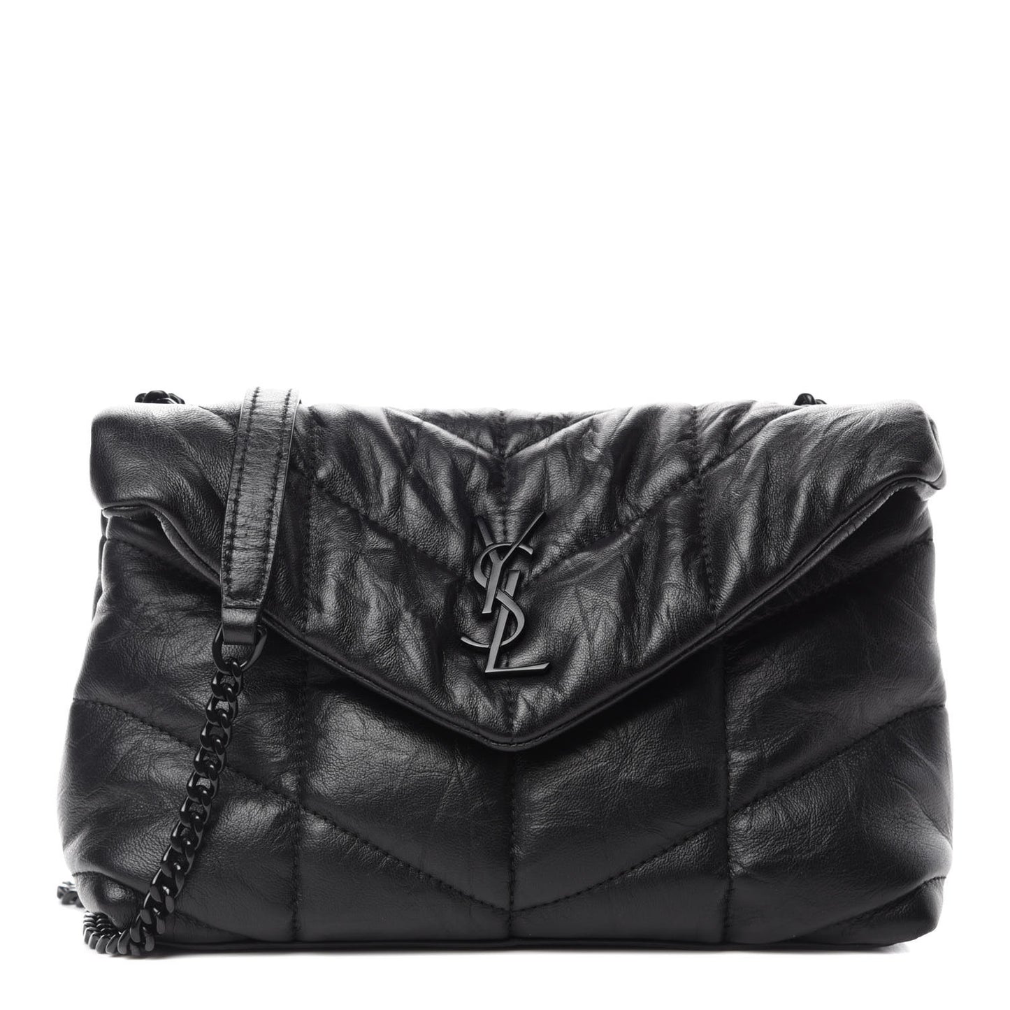 Calfskin Quilted Toy Loulou Puffer Monogram Monochrome Chain Satchel Black