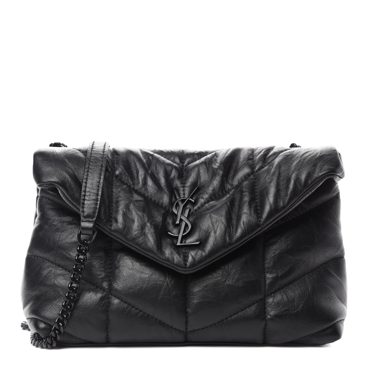 Saint Laurent Calfskin Quilted Toy Loulou Puffer Monogram Monochrome Chain Satchel Black 1 of 11