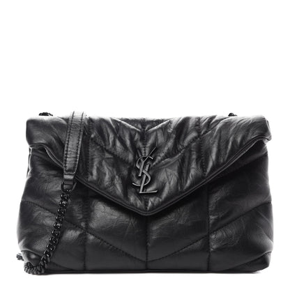 Saint Laurent Calfskin Quilted Toy Loulou Puffer Monogram Monochrome Chain Satchel Black 1 of 11
