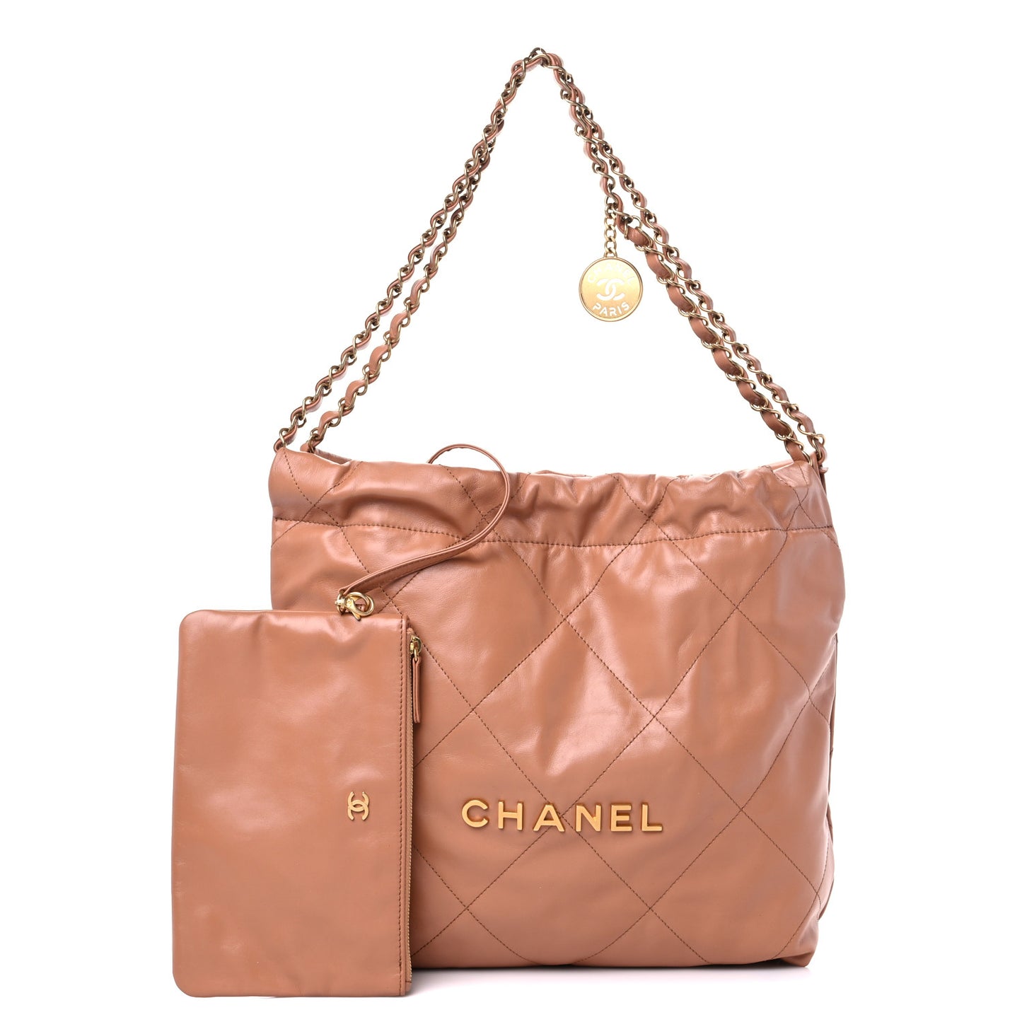 Shiny Calfskin Quilted Small Chanel 22 Camel