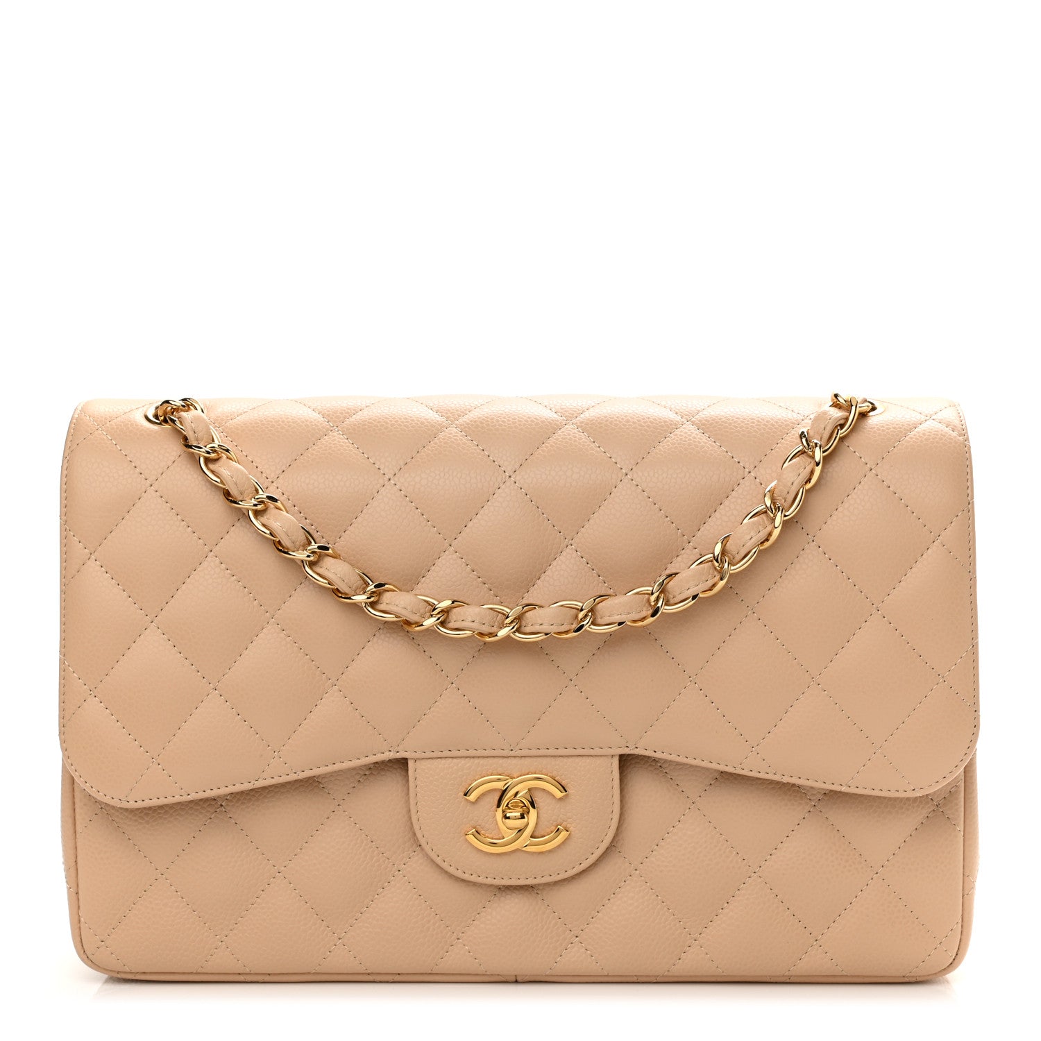 Chanel Caviar Quilted Jumbo Double Flap Light Beige 1 of 11