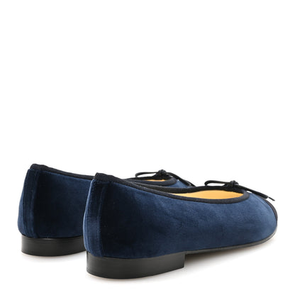 Chanel Velvet Grosgrain Cap Toe CC Ballerina Flats 37.5 Navy Black 5 of 10