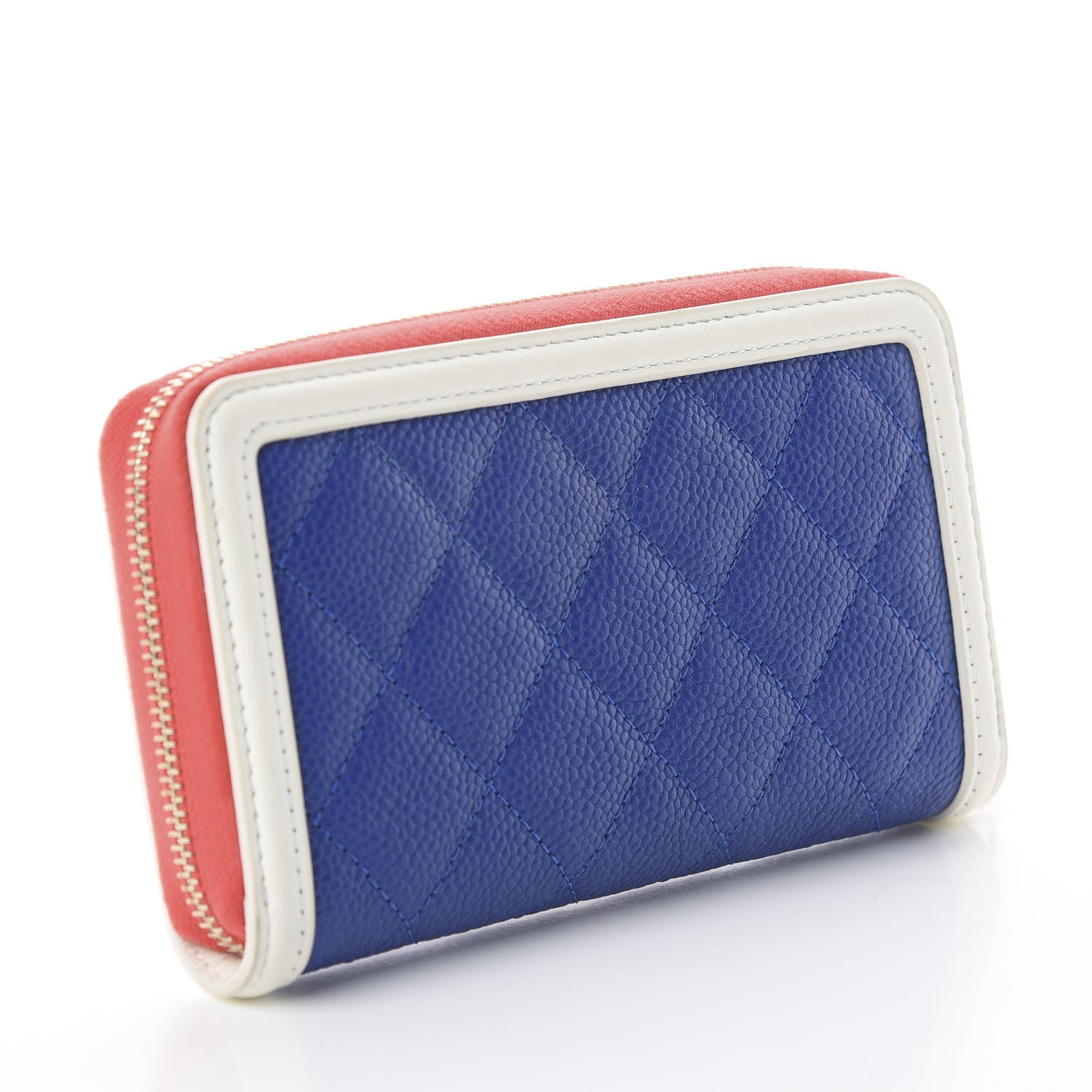 Chanel Caviar Quilted Medium Filigree Zip Around Wallet Blue White Red 2 of 8