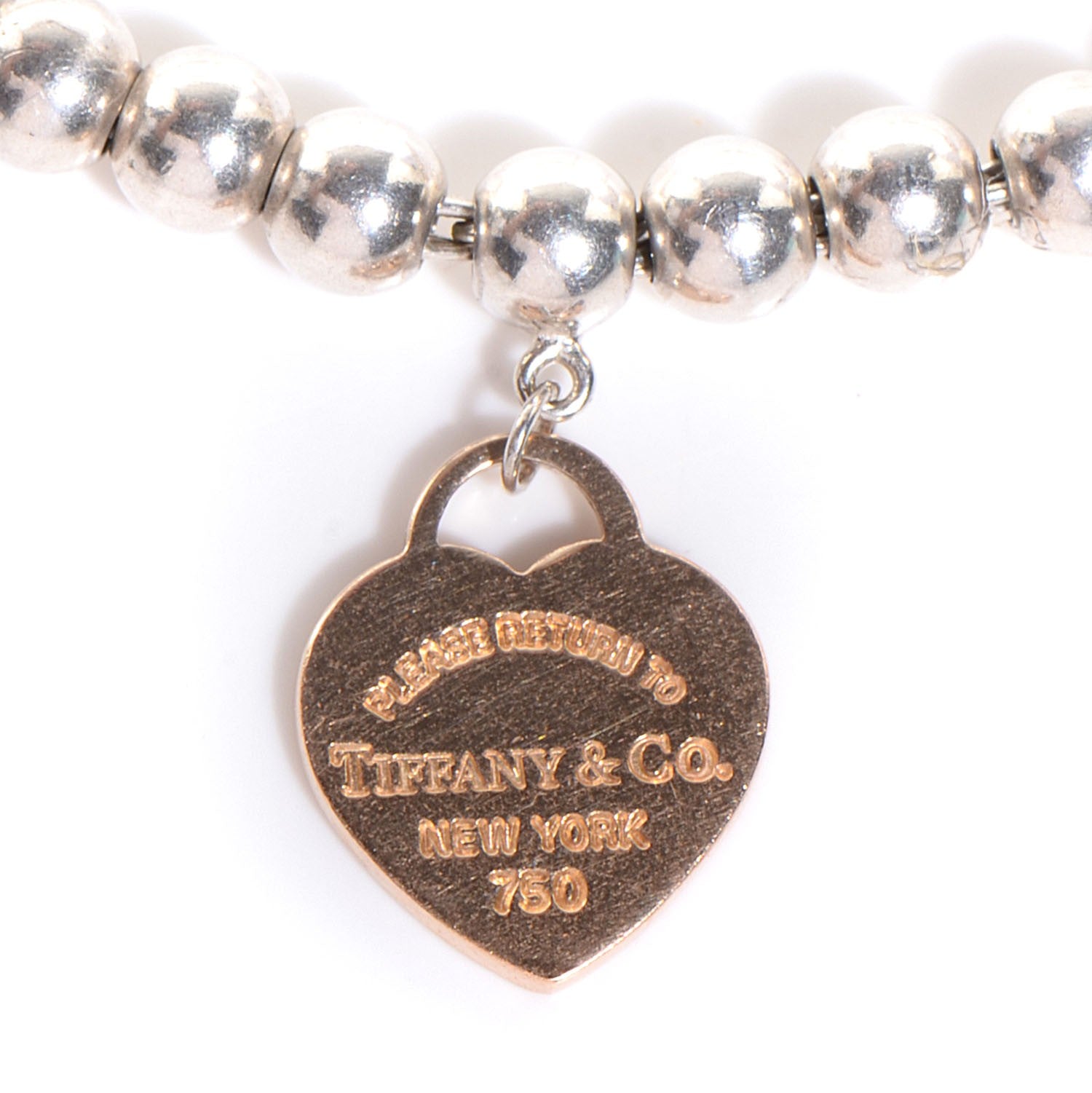 Tiffany Sterling Silver 18K Rose Gold Return to Heart Bead Bracelet 3 of 9