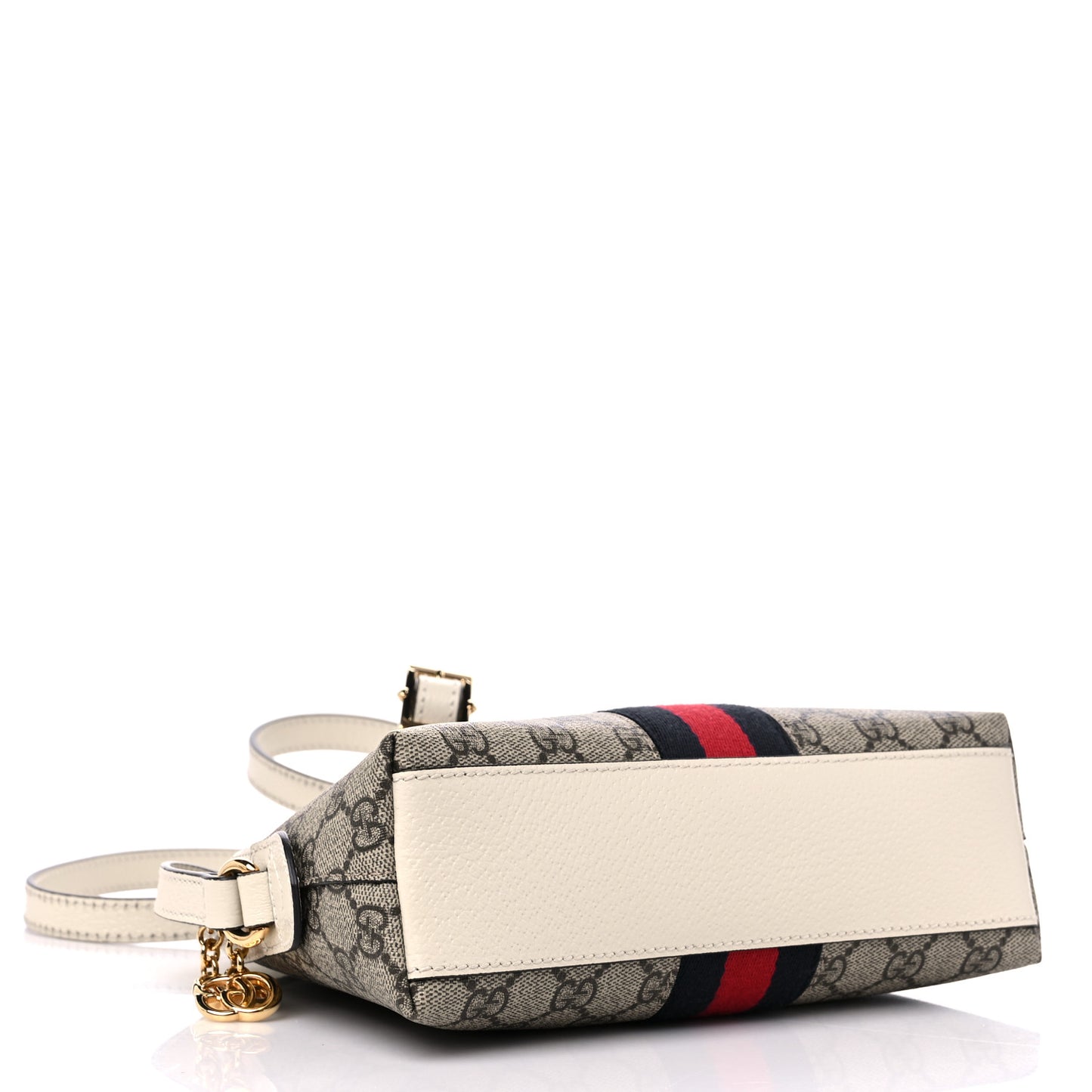 GG Supreme Monogram Textured Dollar Calfskin Web Small Ophidia Dome Shoulder Bag Beige Ebony Mystic White