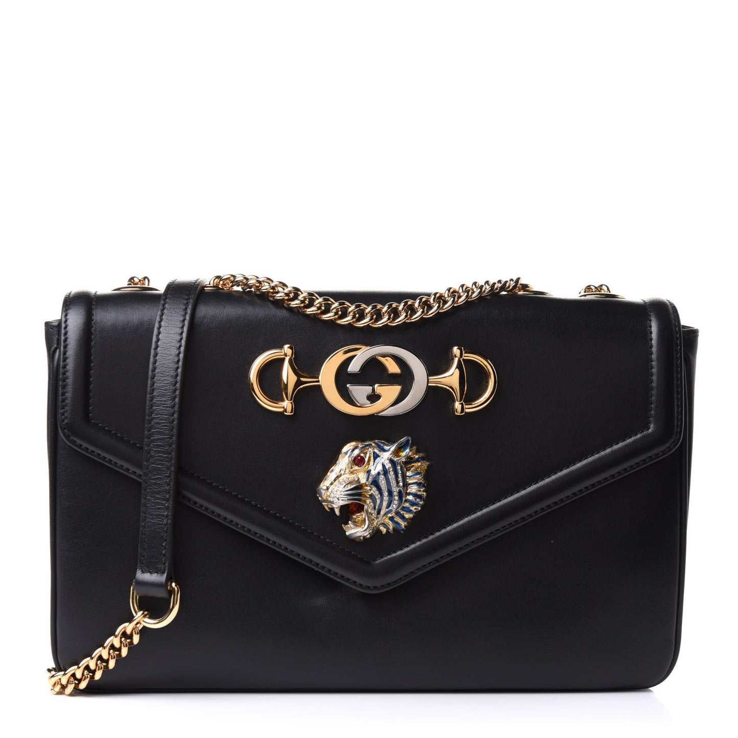 Vitello Palmellato Lux Crystal Medium Rajah Shoulder Bag Black