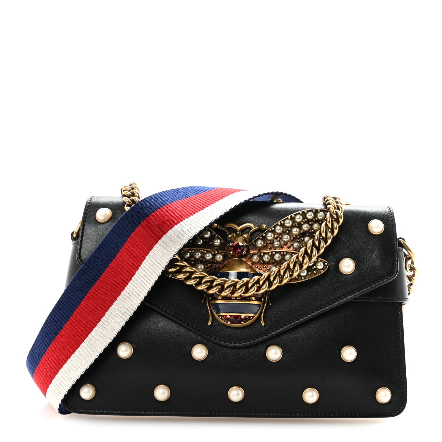 Gucci Nappa Pearl Studded Mini Queen Margaret Broadway Shoulder Bag Black 1 of 11