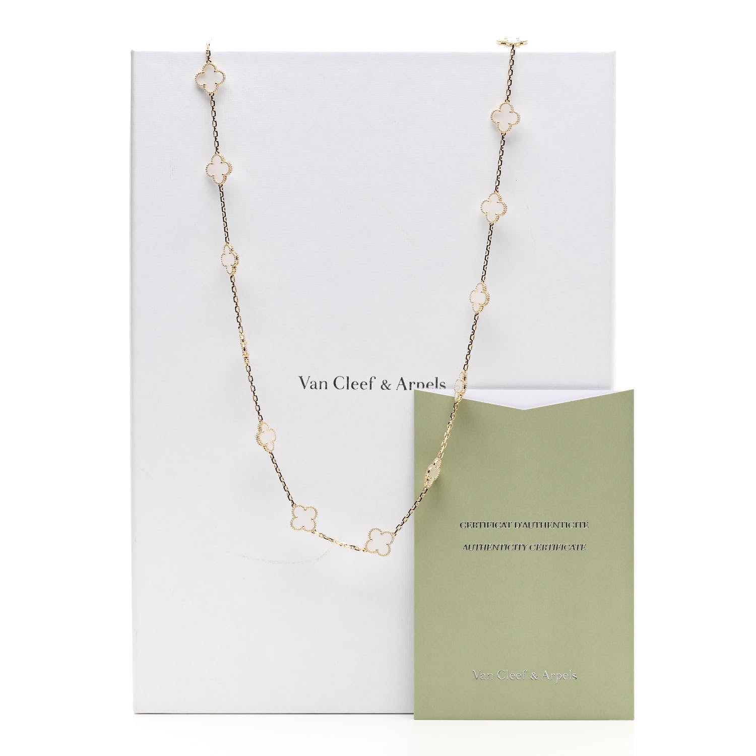 Van Cleef & Arpels 18K Yellow Gold Rock Crystal 20 Motifs Vintage Alhambra Necklace 6 of 6