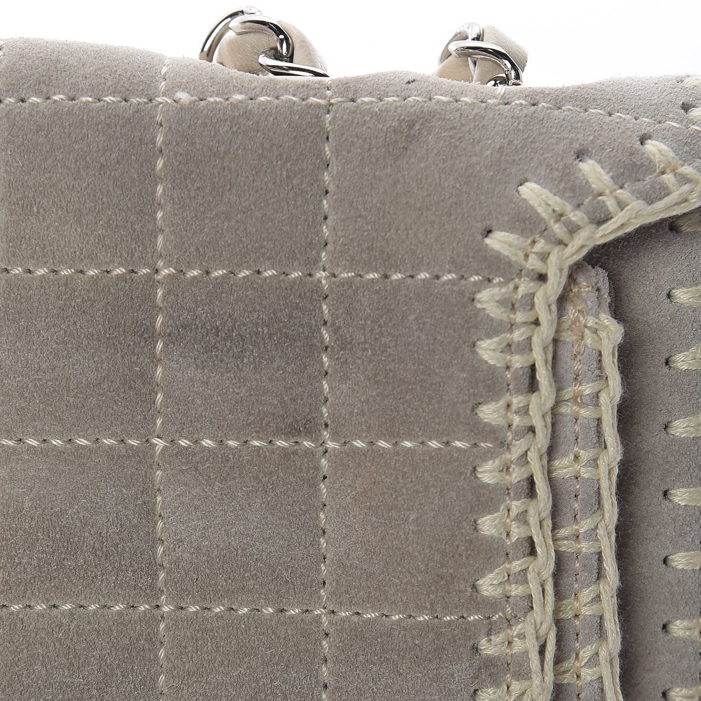 Suede Chocolate Bar Whipstitch Mademoiselle Flap Grey